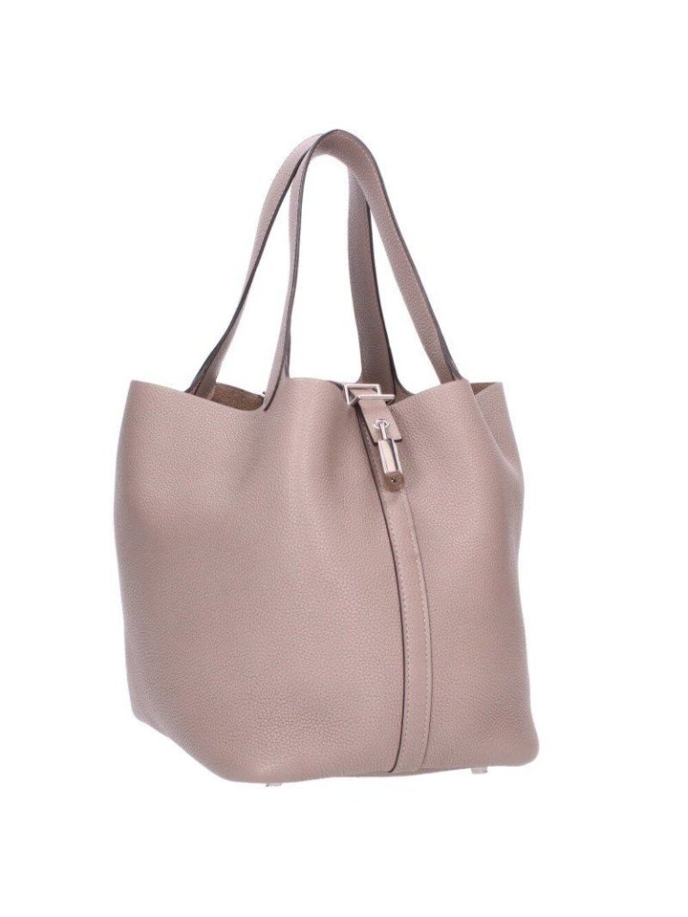 Hermes Picotin Lock MM Silver Taurillon Clemence Gray Asphalt Handbag MM